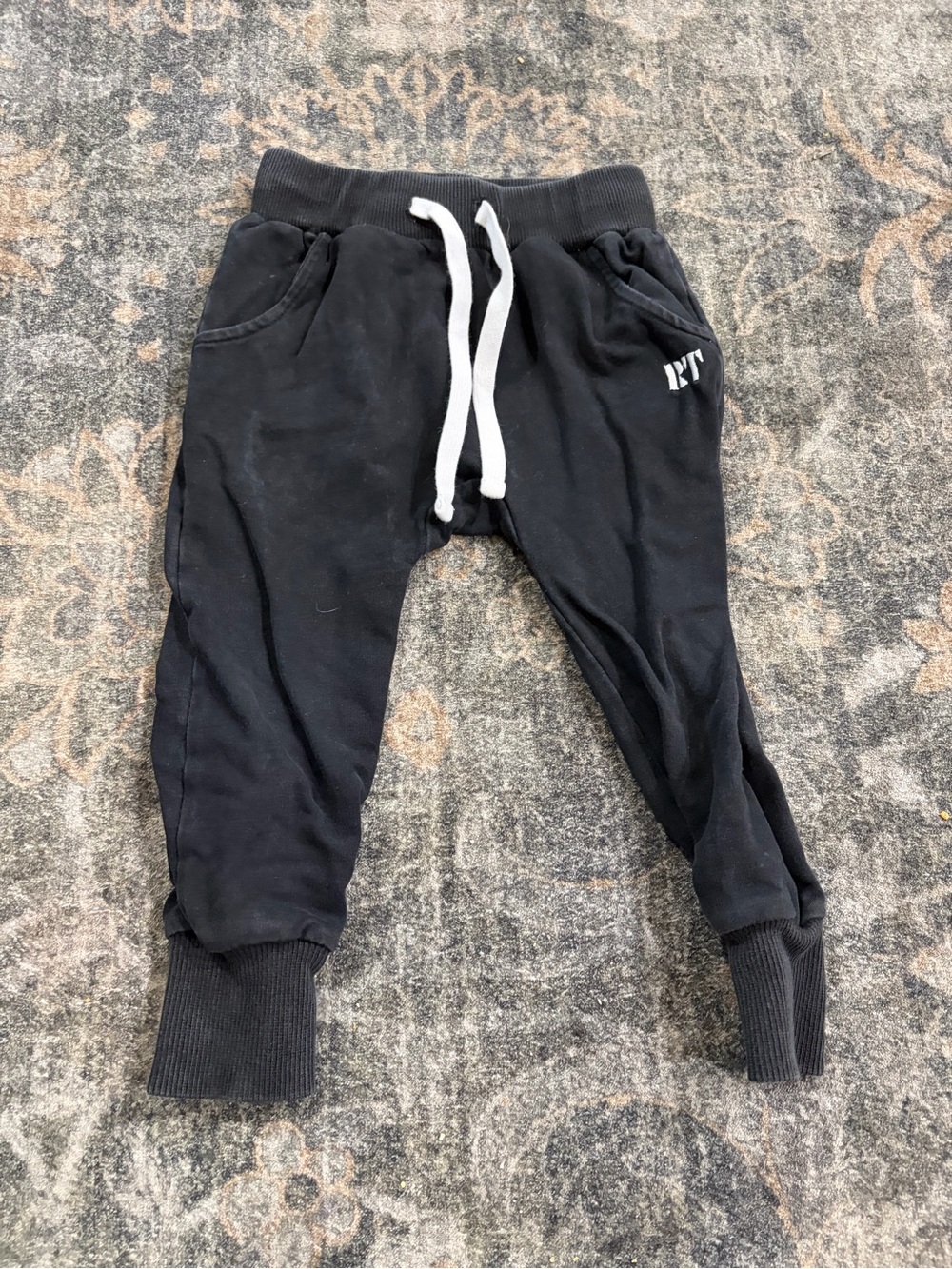 Kids Black Jogger Sweatpants with White Drawstring and Cuffed Ankles